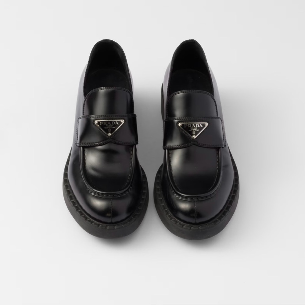 Prada Black Leather Platform Loafers